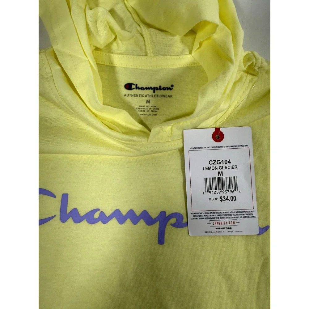 Champion Girls Yellow Lightweight Long Sleeve Hoodie Logo Shirt Top Size Medium‎